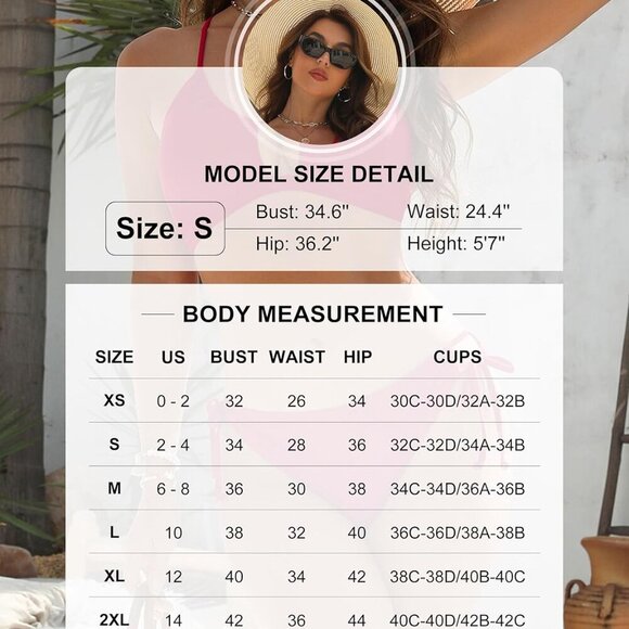 Women's Bikini Set Cheeky Two Piece Swimsuit Nylon Spandex Pool Beach Wear - Picture 6 of 6